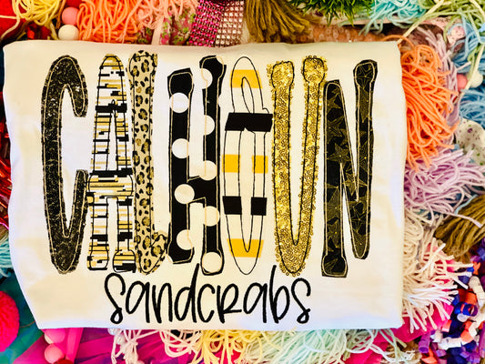 Embroidered Team Calhoun Sandcrabs Tee or Sweatshirt