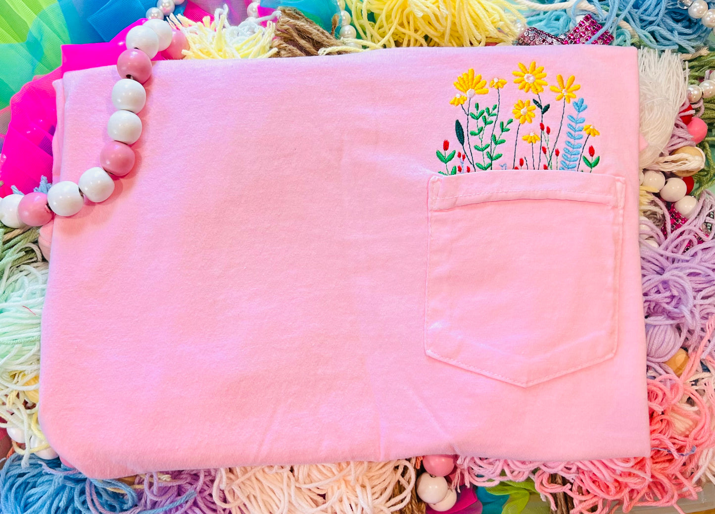 Custom Embroidered Wildflower Pocket Tees
