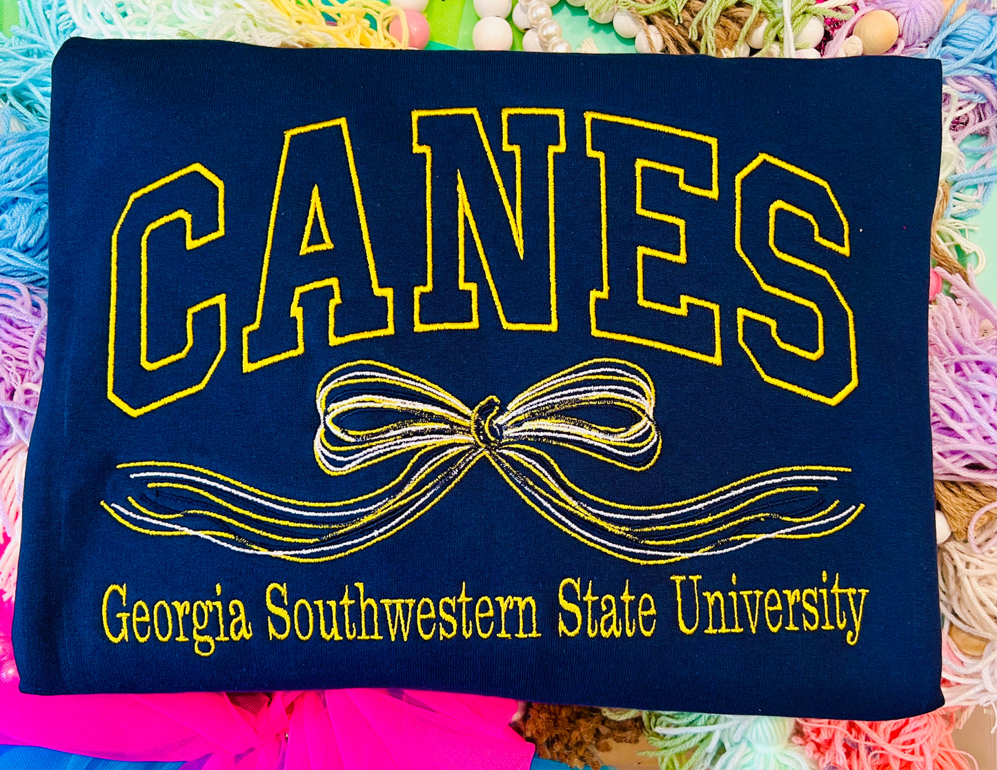 CUSTOM School + Bow Embroidered Tee/Sweatshirt