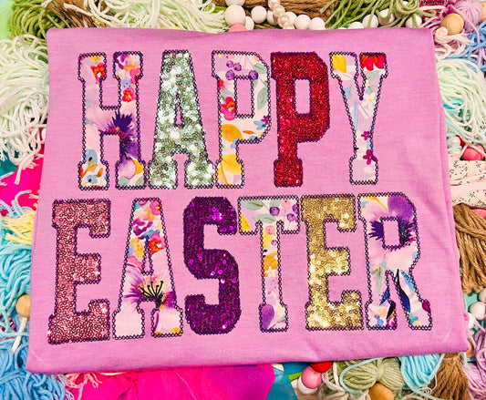 Embroidered Happy Easter Tee with Sparkles!