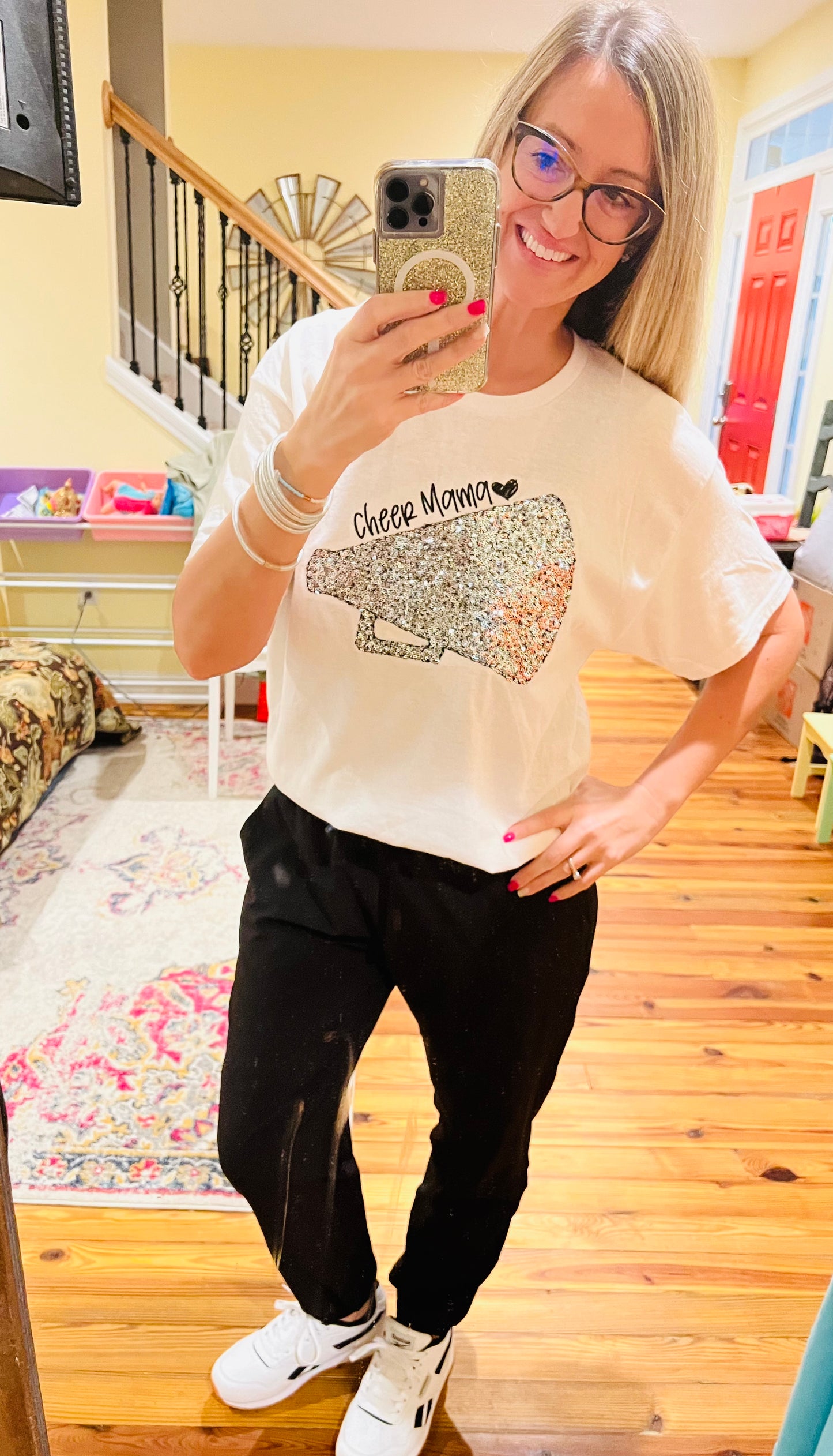 Embroidered Sequin Cheer Megaphone Tee or Sweatshirt