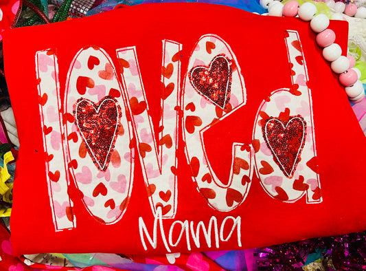 CUSTOM Embroidered LOVED Top with Sequin Hearts!