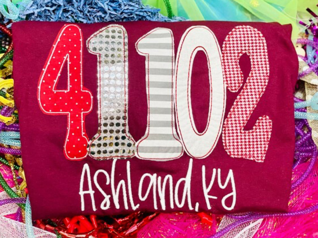 Embroidered Zip Code Tee/Sweatshirt