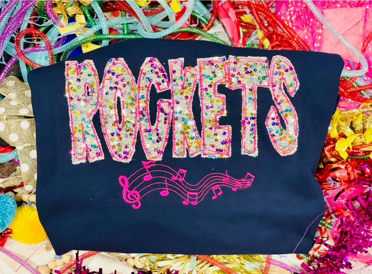 CUSTOM Embroidered Band/Music Notes tee!!