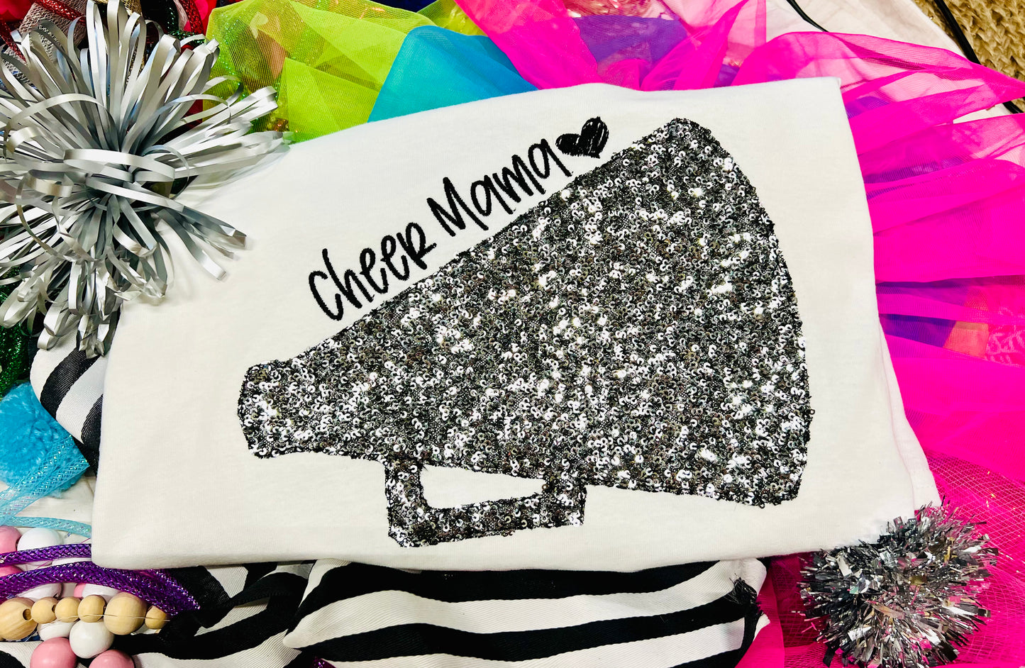 Embroidered Sequin Cheer Megaphone Tee or Sweatshirt