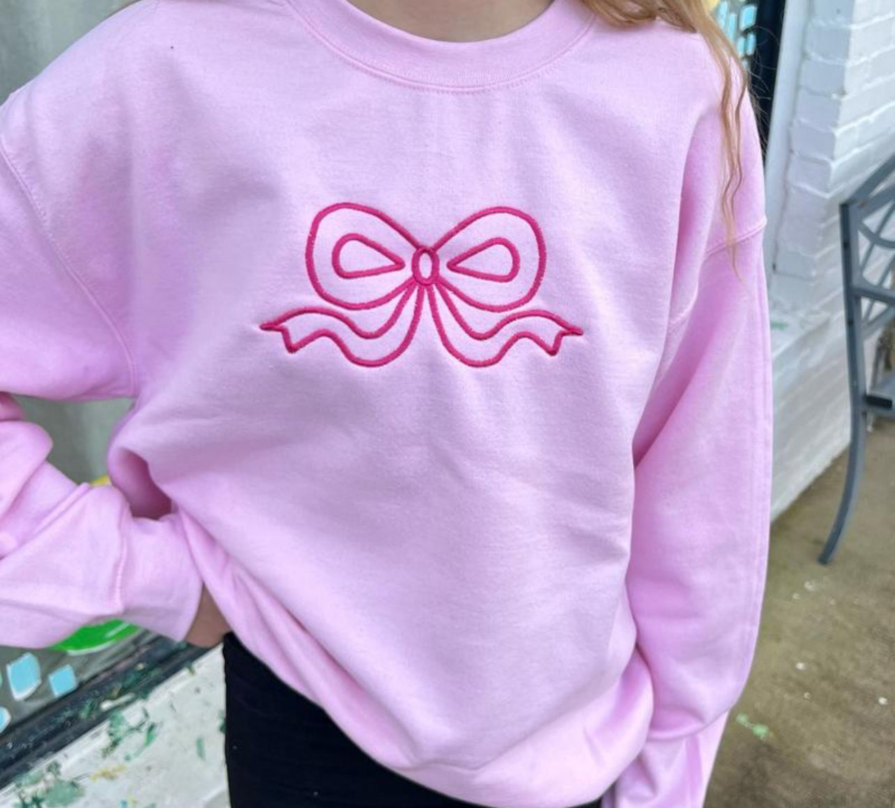 Embroidered Vintage Bow Tee or Sweatshirt, Any color shirt and any color thread!