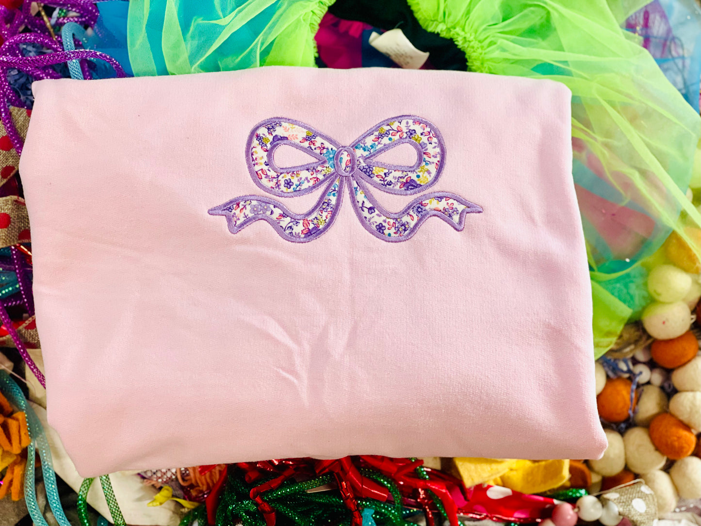 Embroidered Vintage Bow Tee or Sweatshirt, Floral Bow Shirt