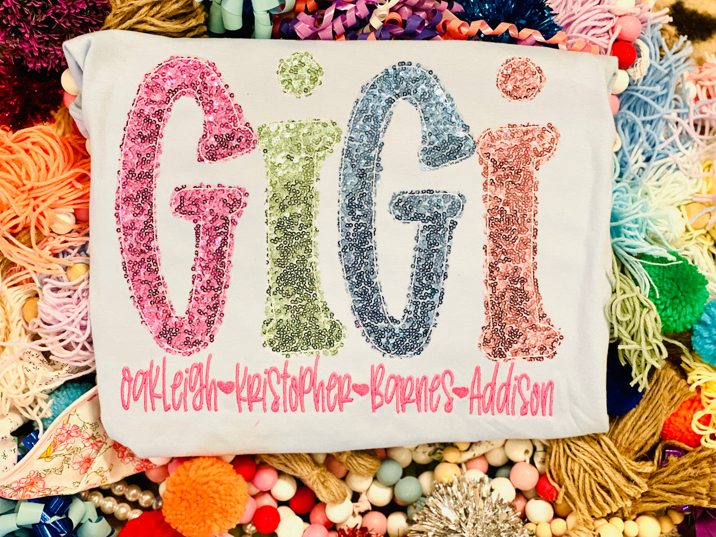 Custom Embroidered GiGi with grandkids under Tee/Sweatshirt