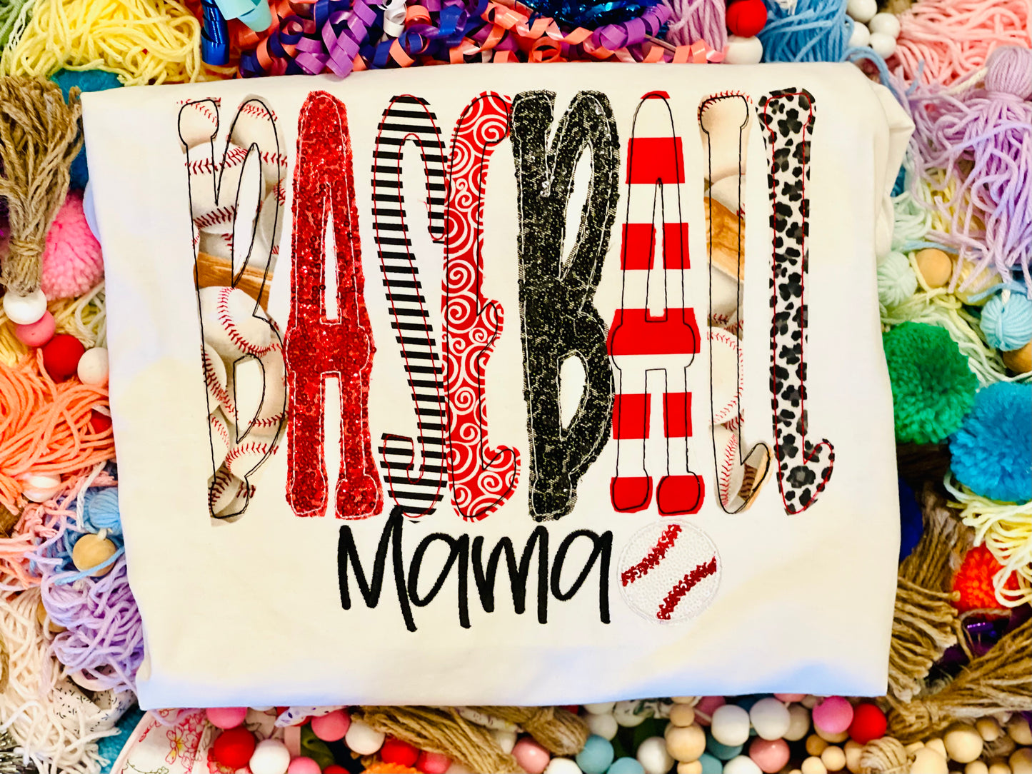 Custom Embroidered Baseball Mama Tee/Sweatshirt