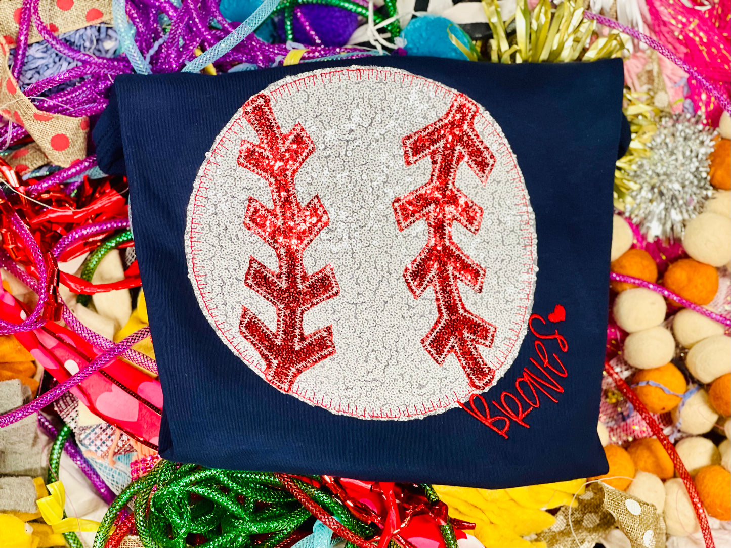Embroidered Sequin Baseball Tee or Sweatshirt