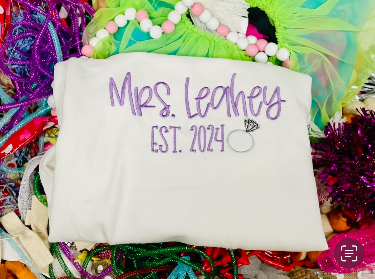 Embroidered Bride, Mrs, Est. Ring Sweatshirt (choose your thread color)