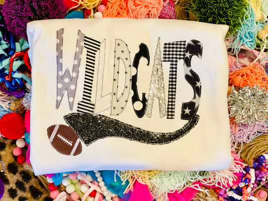 Embroidered Wildcats with Swoosh  Appliqué Football Tee or Sweatshirt