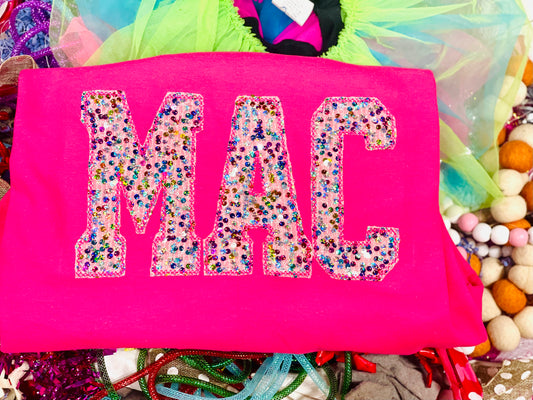 Embroidery Initial Tee with Colorful Sequin Fabric