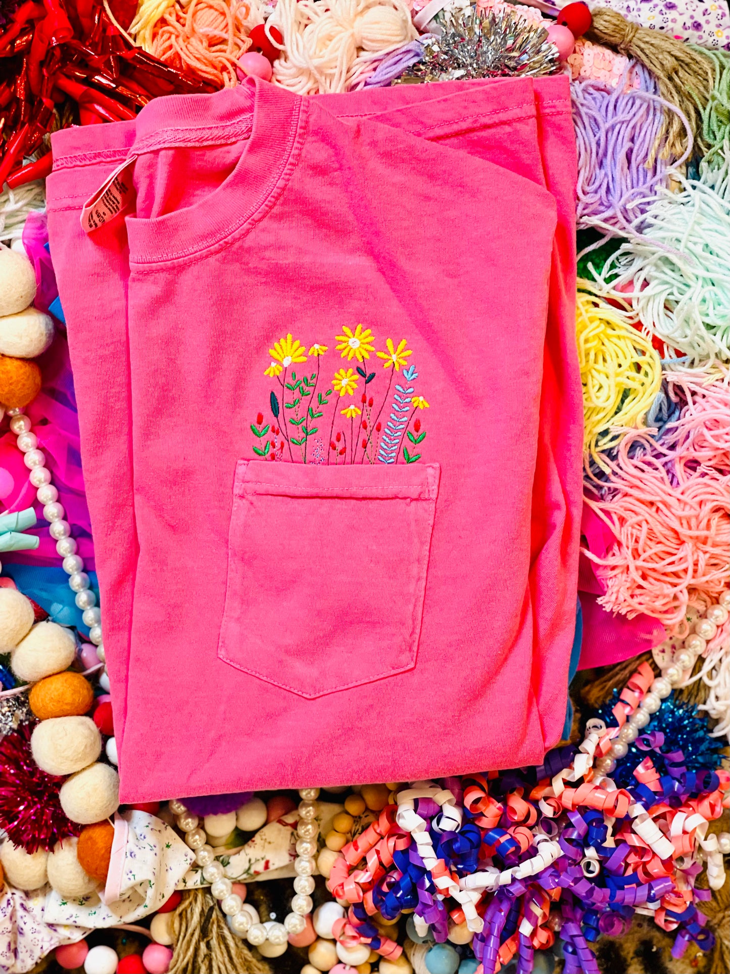 Custom Embroidered Wildflower Pocket Tees