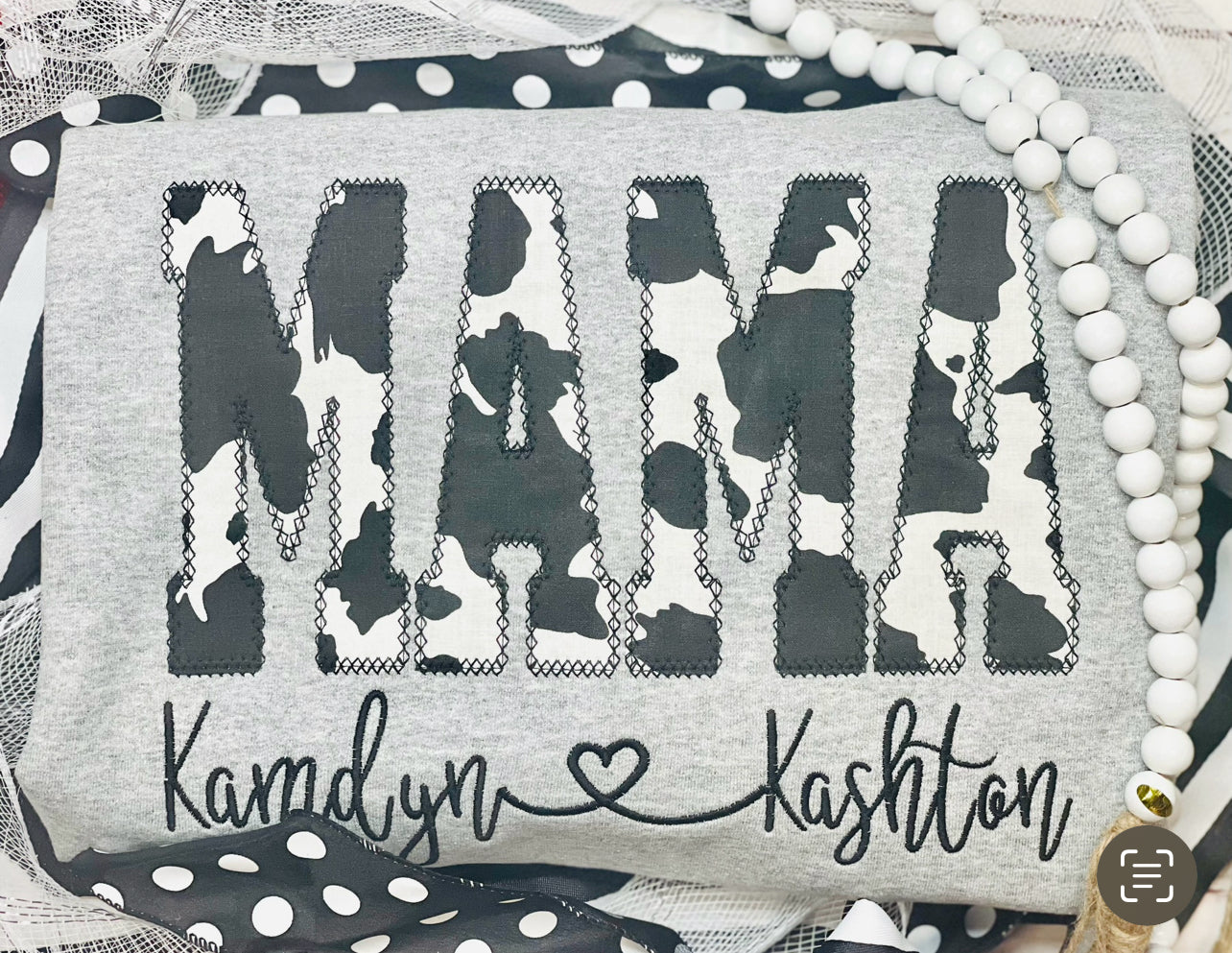 Embroidered MAMA Cow Fabric Tee/Sweatshirt