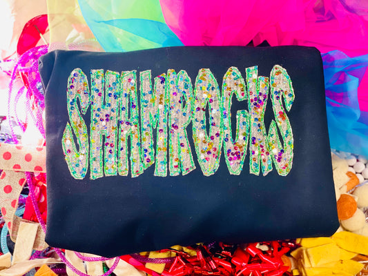 Embroidered Multi Sequin Shamrocks Tee or Sweatshirt, St. Patrick’s Day