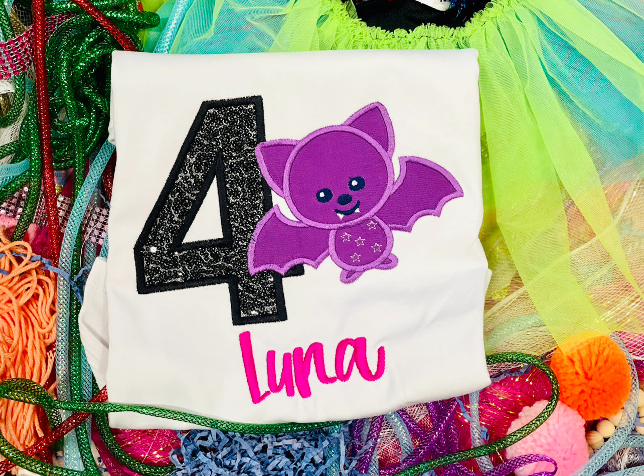 Custom Embroidered Bat Theme Birthday Shirt