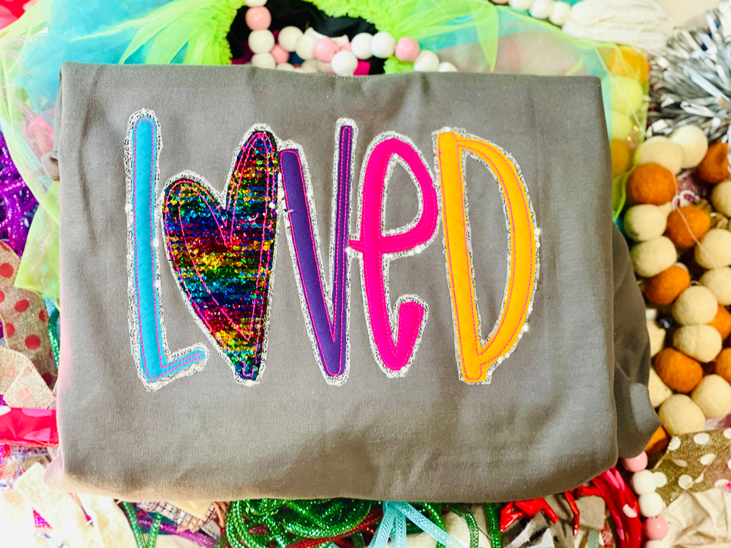 Embroidered with Sequins LOVED Sweatshirt