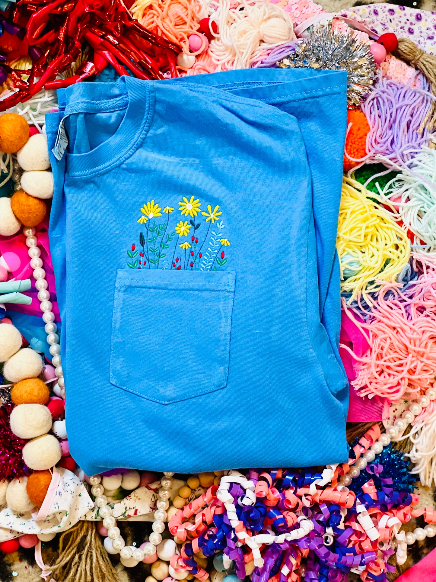 Custom Embroidered Wildflower Pocket Tees