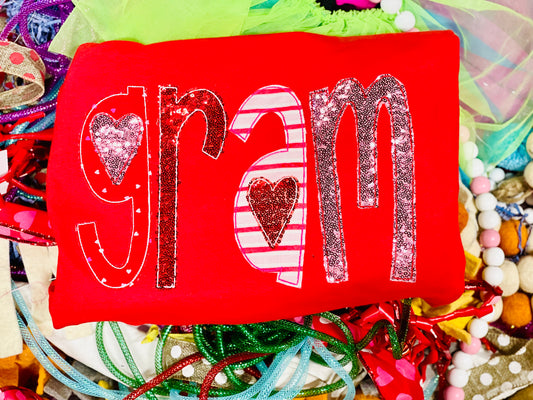 CUSTOM Embroidered GRAM Top with Sequin Hearts!
