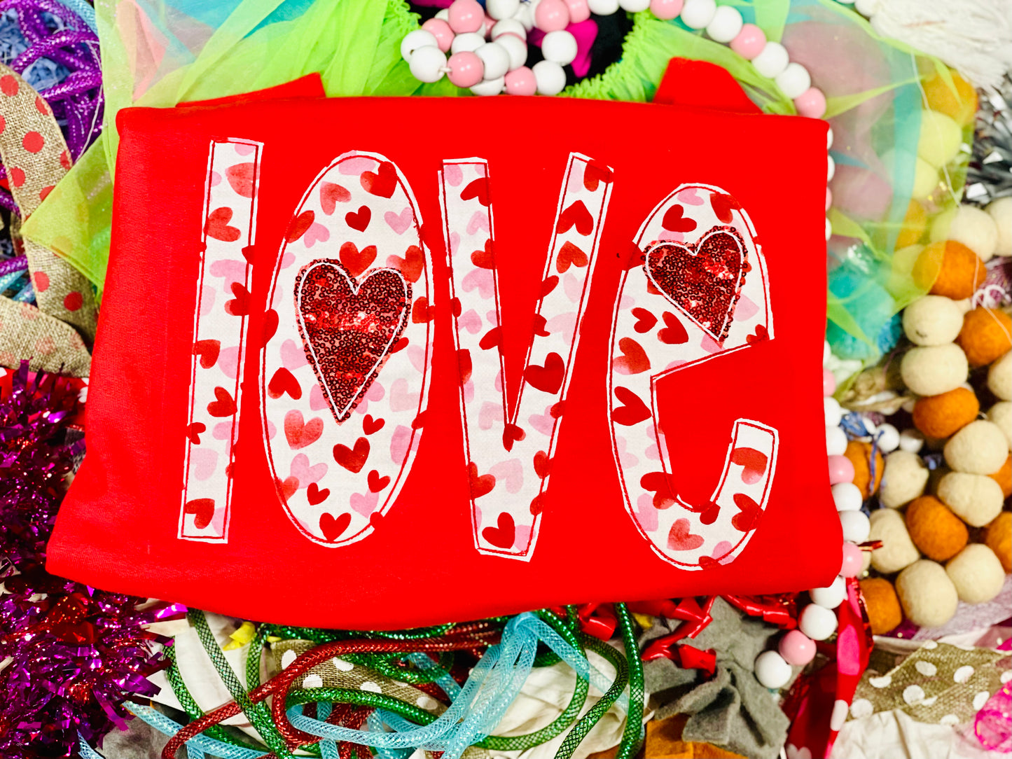 CUSTOM Embroidered LOVE Top with Sequin Hearts!