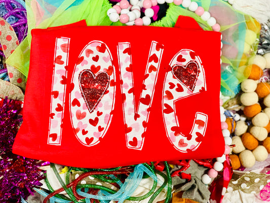 CUSTOM Embroidered LOVE Top with Sequin Hearts!