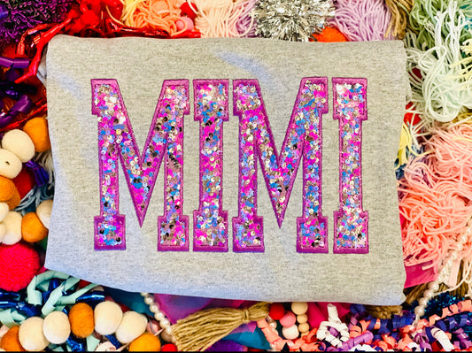 Custom Embroidered Pink and Purple Sequin MIMI Tee or Sweatshirt