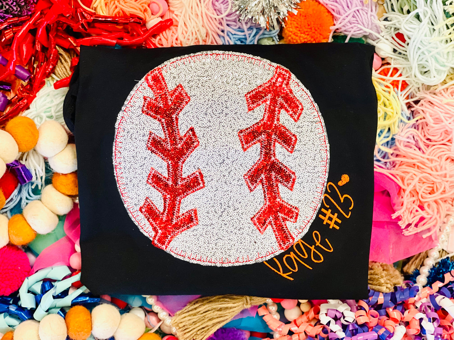Embroidered Sequin Baseball Tee or Sweatshirt