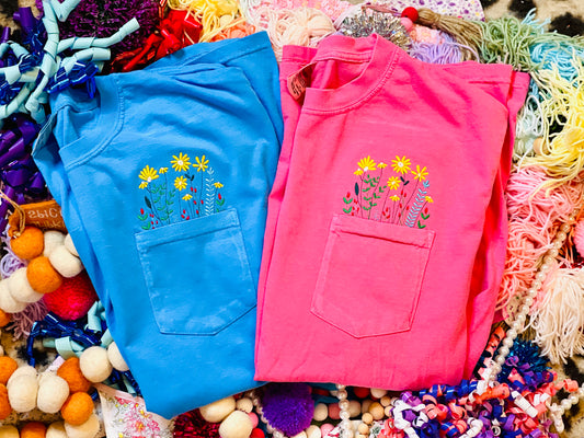 Custom Embroidered Wildflower Pocket Tees