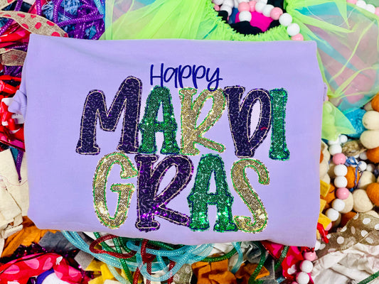 Embroidered Comfort Wash Happy Mardi Gras Sweatshirt