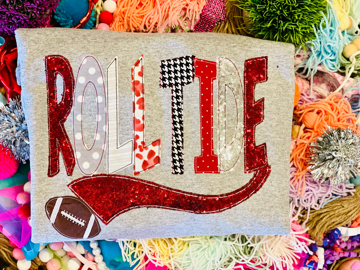 Embroidered Roll tide with Swoosh Appliqué Football Tee or Sweatshirt