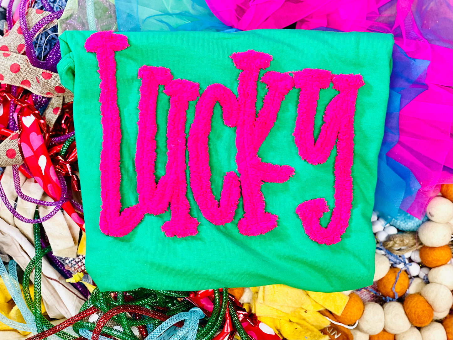 Embroidered Chenille Lucky Tee or Sweatshirt, St. Patrick’s Day