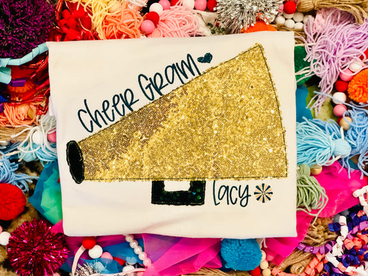 Embroidered Sequin Cheer Megaphone Tee or Sweatshirt