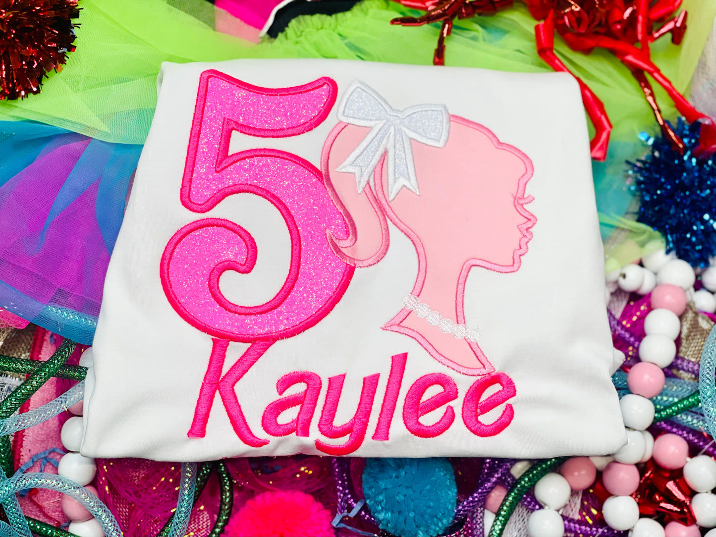 Girl with Bow and Pearls Birthday Shirt