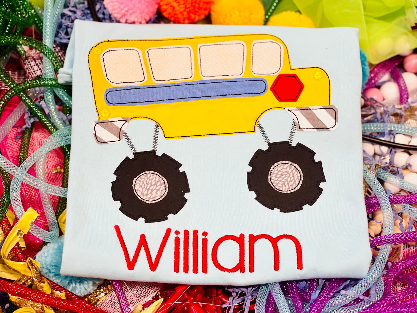 Custom Embroidery School Bus Shirt