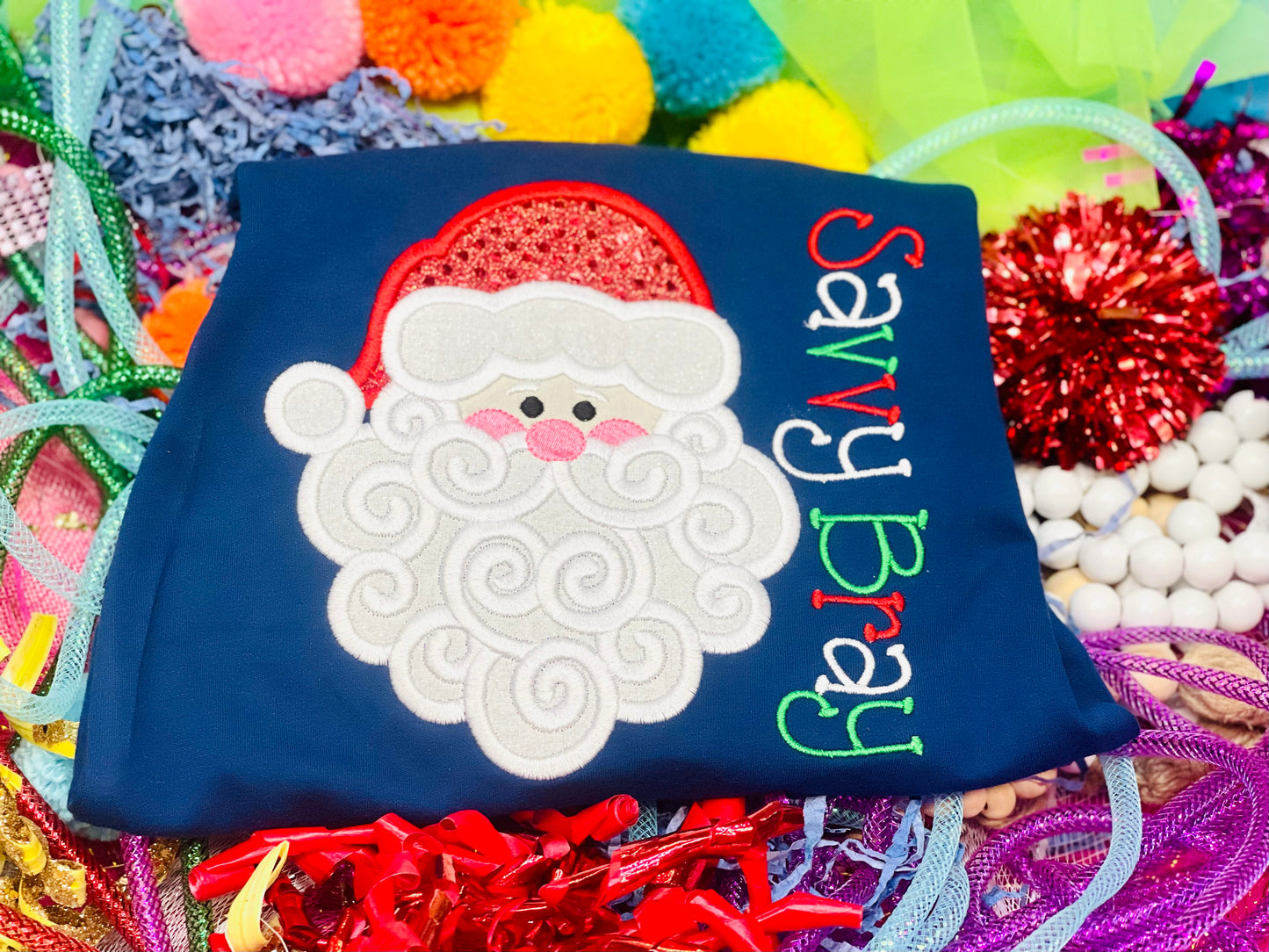 Custom Embroidery Santa Face Shirt