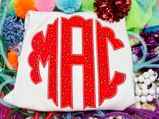 Custom Embroidery Initial Christmas Lights Shirt