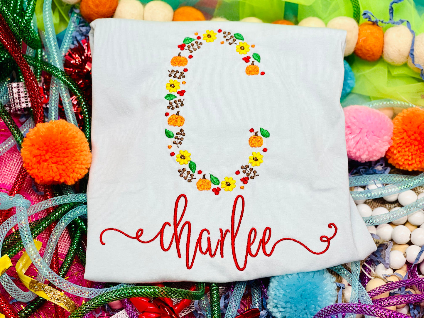 Custom Embroidery Pumpkins & Sunflowers Shirt
