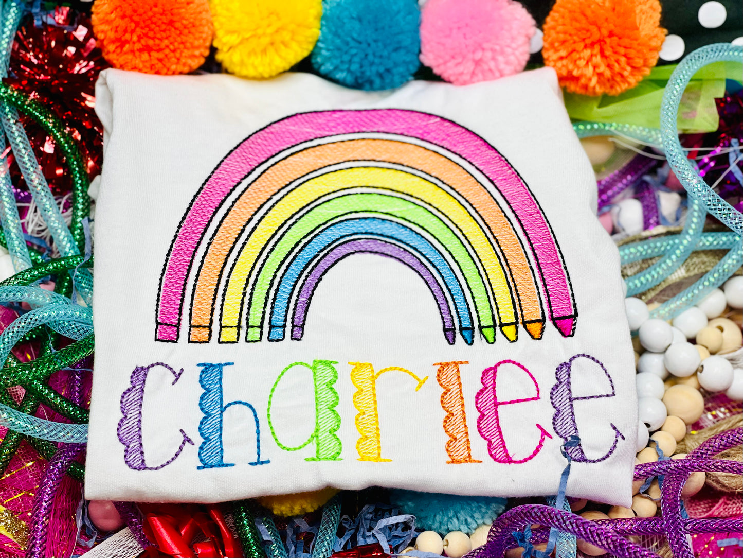 Custom Embroidery Rainbow Pencil Shirt