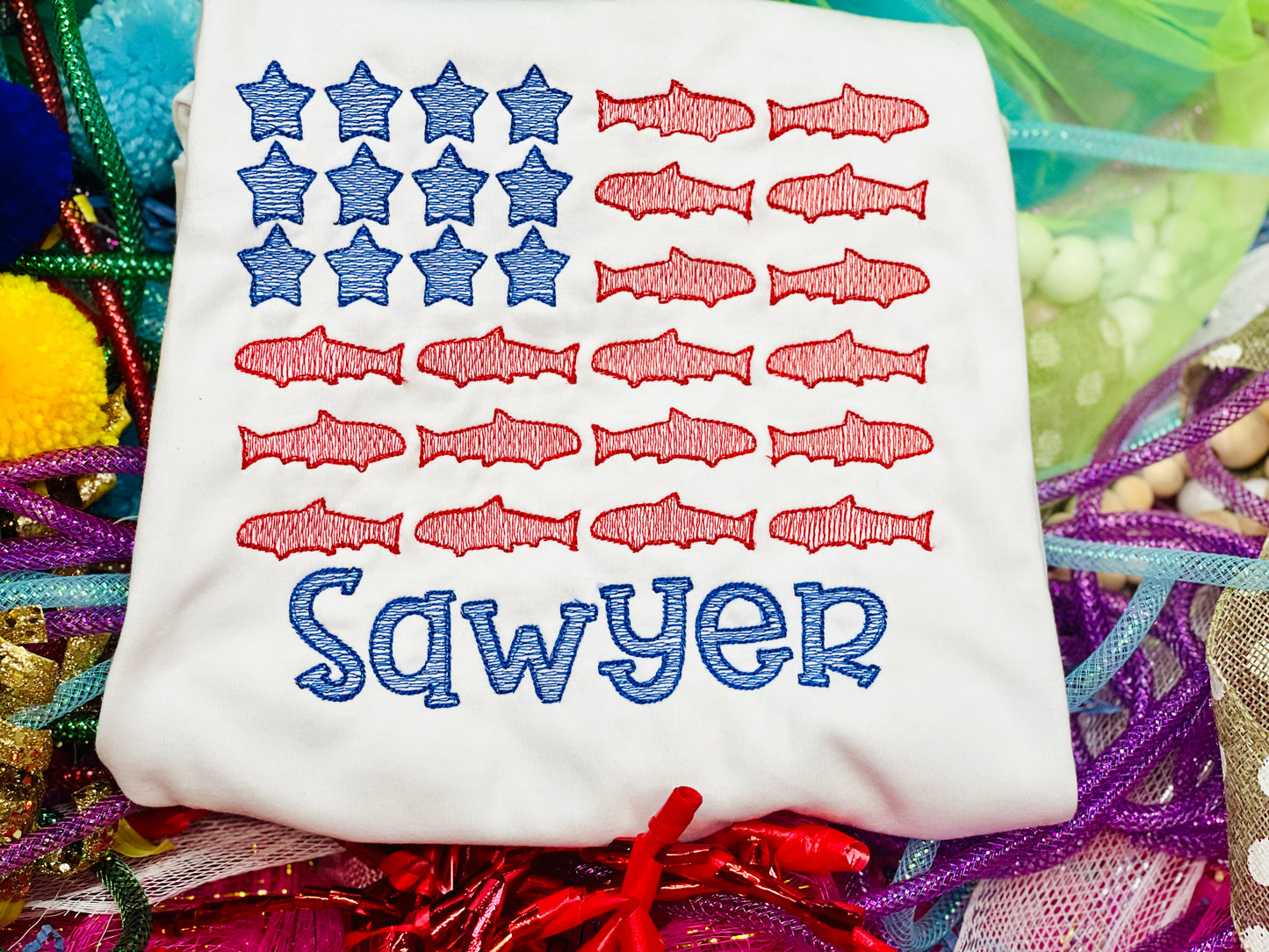 Custom Embroidery Fish Flag Shirt