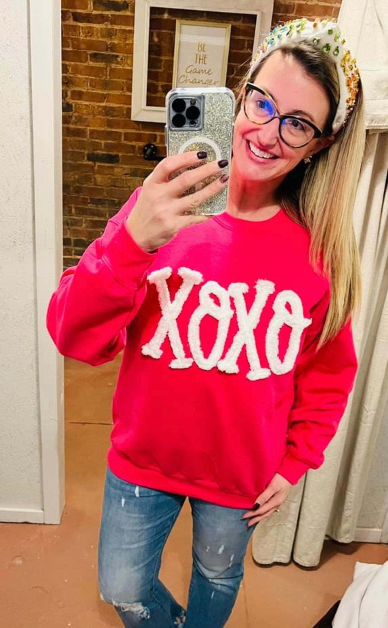 Embroidered Chenille Yarn XOXO Sweatshirt