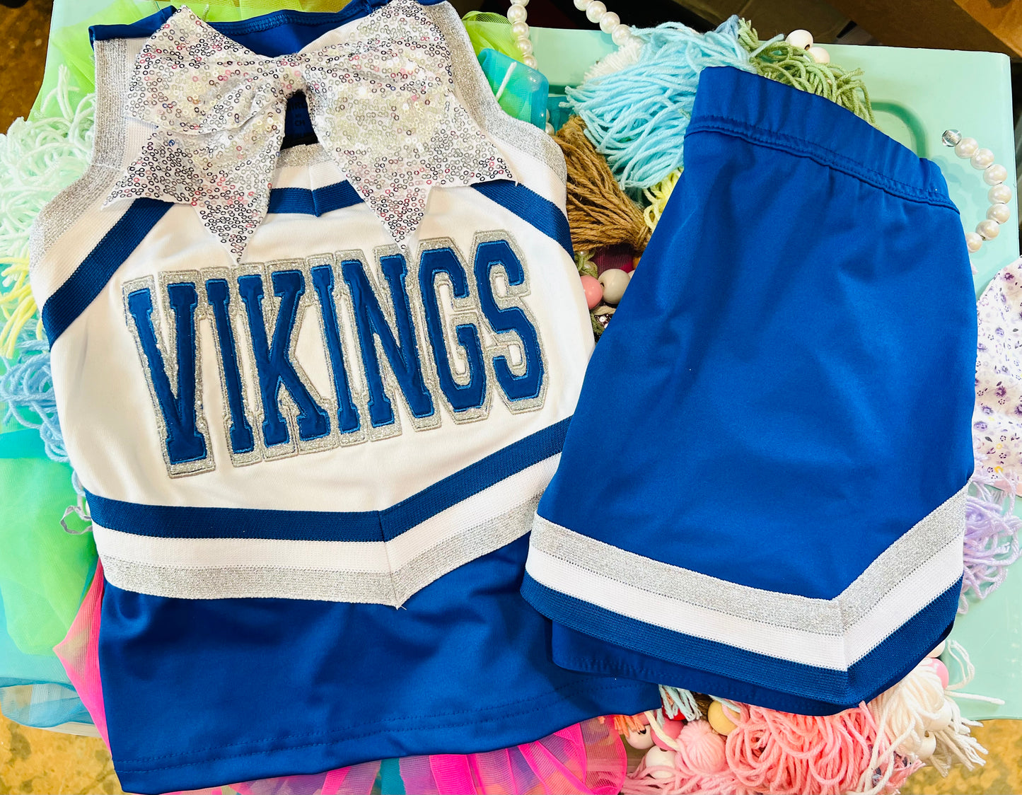 Embroidered Cheer Outfit *Includes Top, Skirt, and Matching Sparkle Bow*