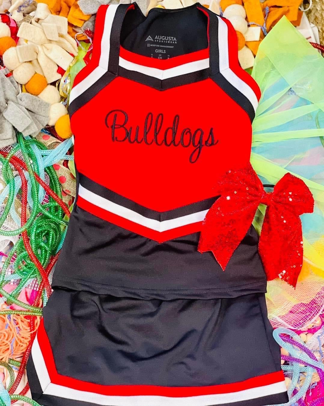 Embroidered Cheer Outfit *Includes Top, Skirt, and Matching Sparkle Bow*