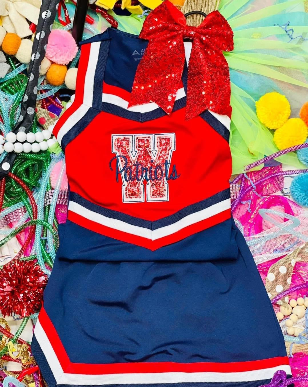 Embroidered Cheer Outfit *Includes Top, Skirt, and Matching Sparkle Bow*