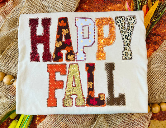 Embroidered Happy Fall Tee/Sweatshirt with real Sequins!