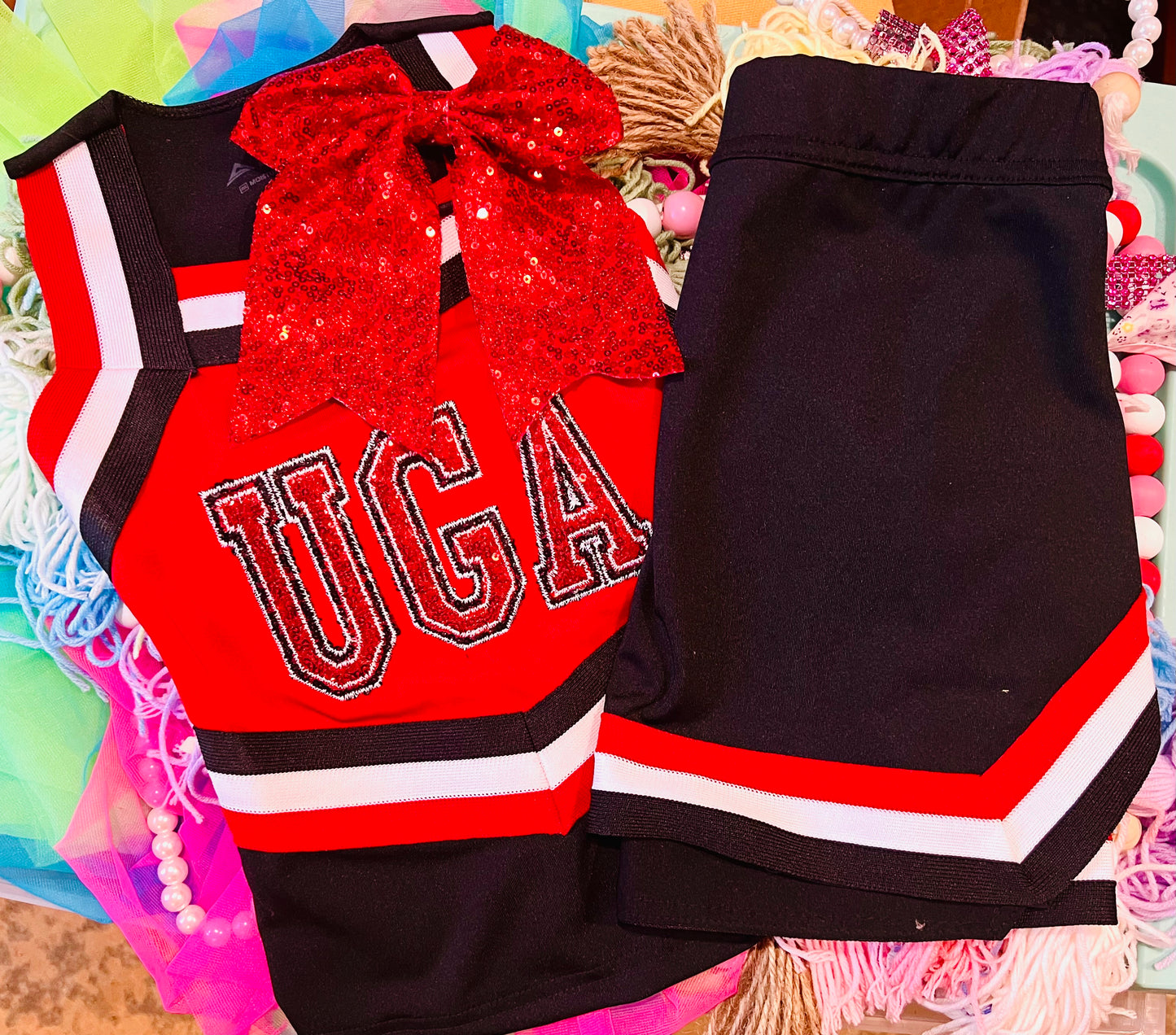 Embroidered Cheer Outfit *Includes Top, Skirt, and Matching Sparkle Bow*