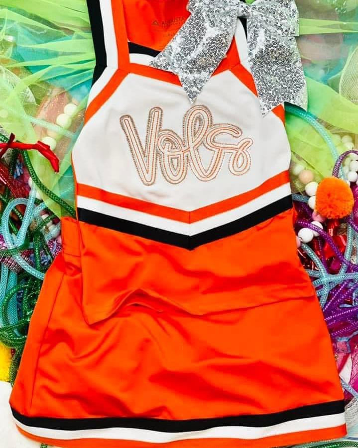 Embroidered Cheer Outfit *Includes Top, Skirt, and Matching Sparkle Bow*