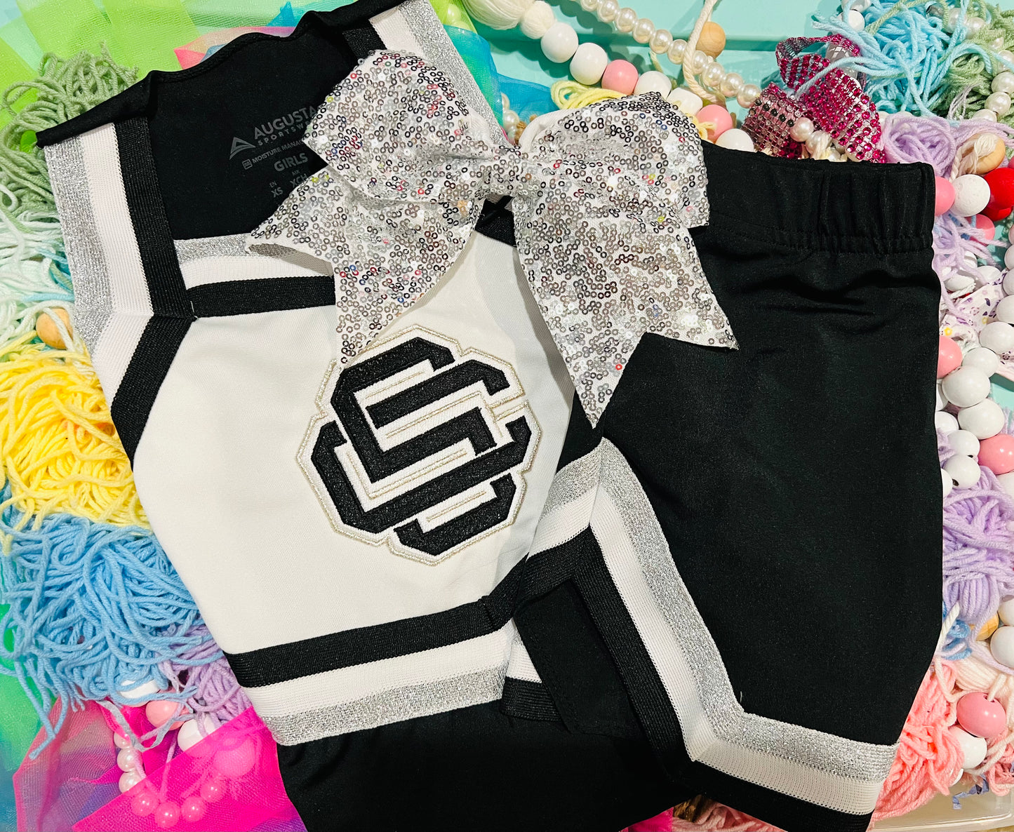 Embroidered Cheer Outfit *Includes Top, Skirt, and Matching Sparkle Bow*