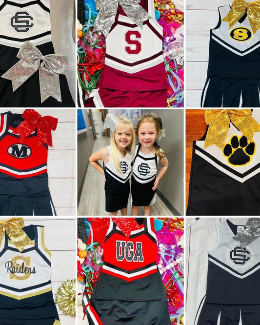 Embroidered Cheer Outfit *Includes Top, Skirt, and Matching Sparkle Bow*