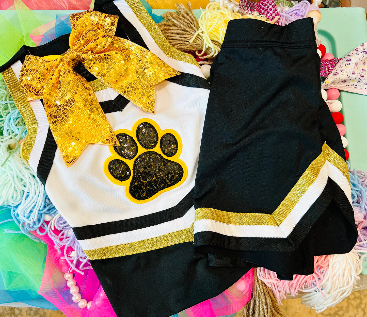 Embroidered Cheer Outfit *Includes Top, Skirt, and Matching Sparkle Bow*